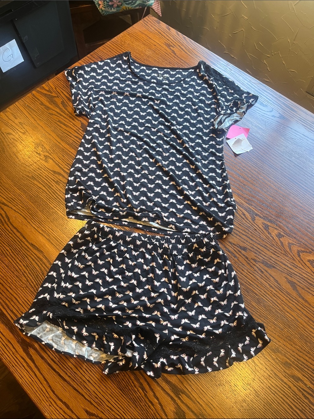 NWT Kate Spade Black and White Butterfly-Print Short Pajama Set